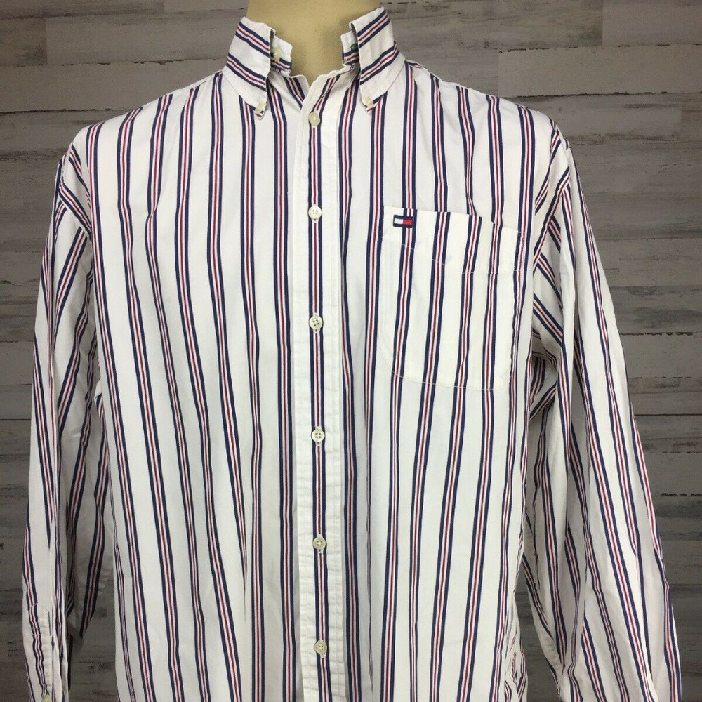 Vintage 90s Tommy Hilfiger M Dress Shirt Stripe